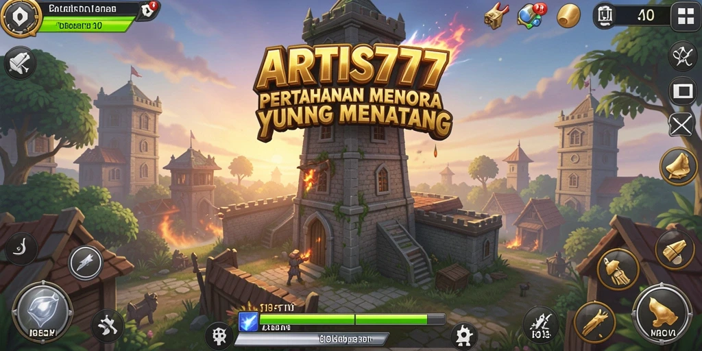 Tampilan gameplay ARTIS777 menampilkan pertahanan menara yang epik.