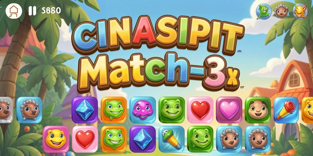 Gameplay CINASIPIT yang seru dan penuh warna pada level match-3.