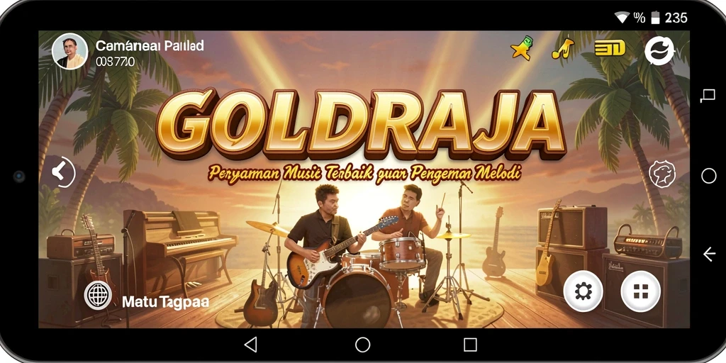 Screenshot gameplay GOLDRAJA yang menunjukkan keseruan bermain musik.