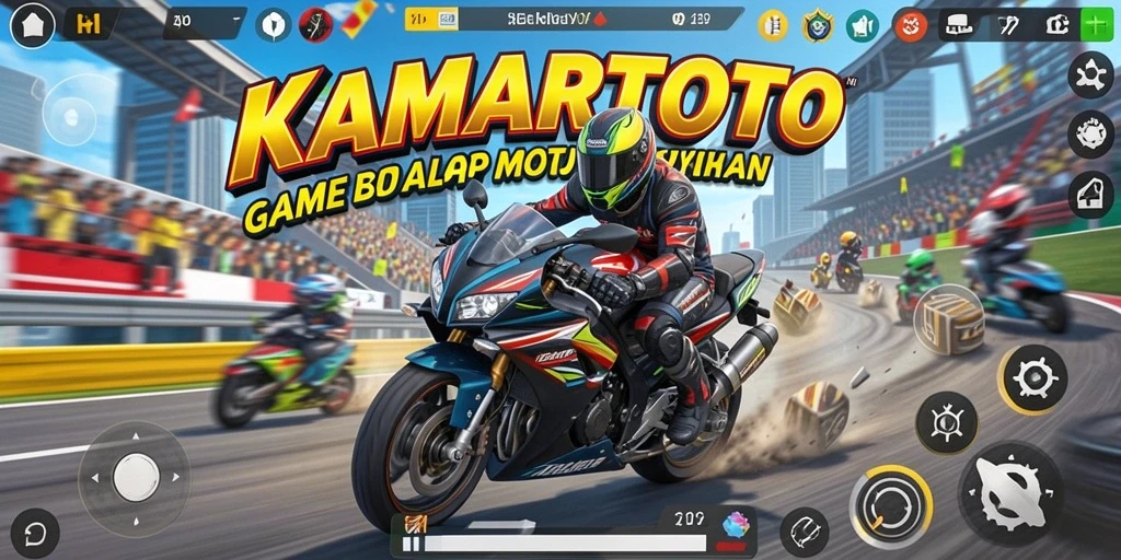 Tampilan gameplay KAMARTOTO dengan balapan motor yang seru.