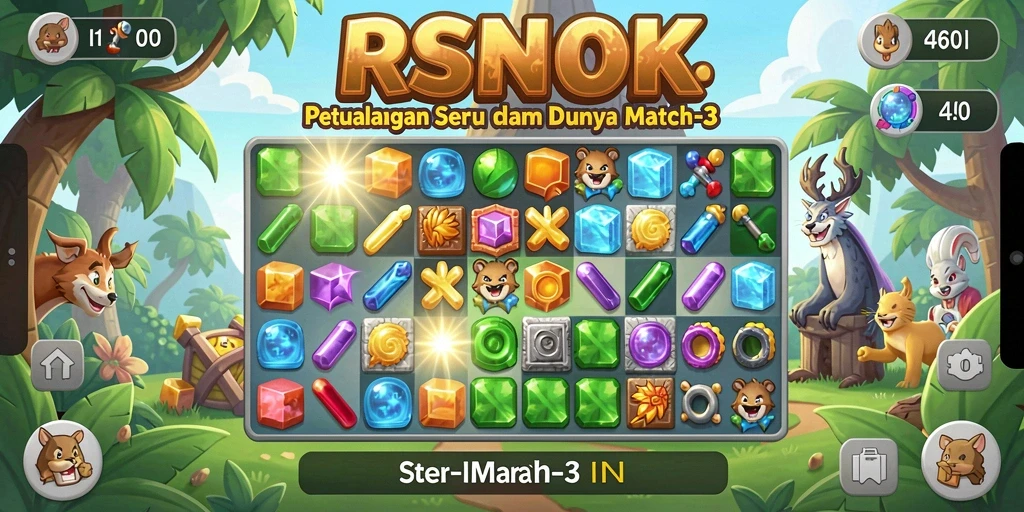 Tampilan gameplay RSNOK dengan elemen colorful match-3.