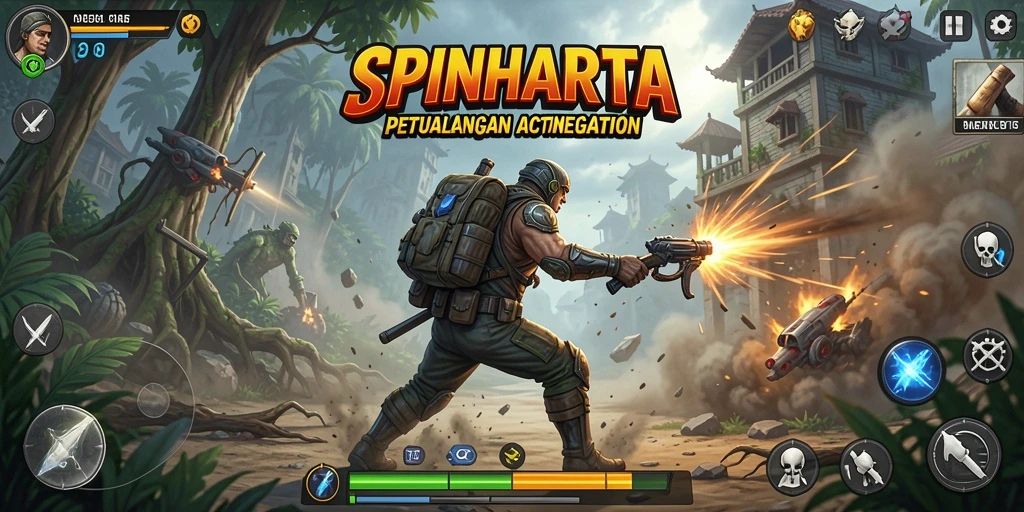 Gameplay seru SPINHARTA dengan aksi mendebarkan.