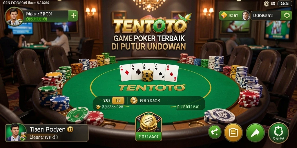 Screenshot gameplay utama TENTOTO menunjukkan keseruan bermain Poker.