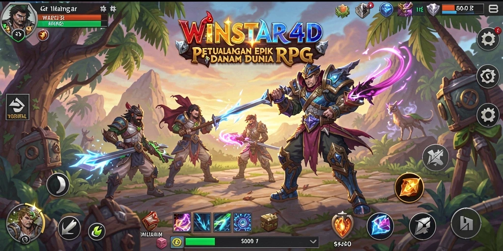 Tangkapan layar <strong>WINSTAR4D</strong> menampilkan pertarungan epik di dunia RPG.