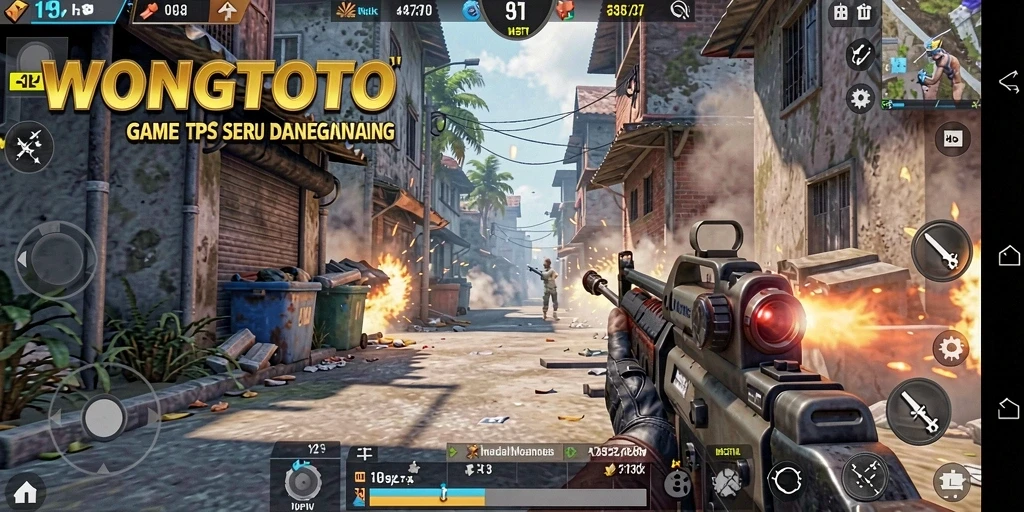Screenshot utama WONGTOTO menunjukkan pertempuran seru dalam gameplay TPS.